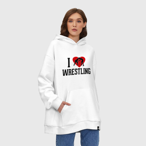 Худи SuperOversize хлопок I love wrestling, цвет белый - фото 4