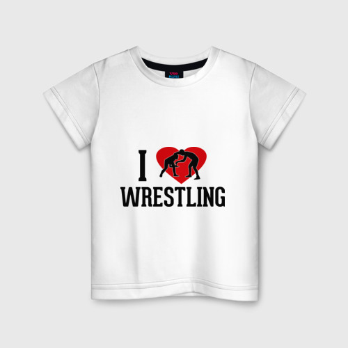 Детская футболка хлопок I love wrestling, цвет белый