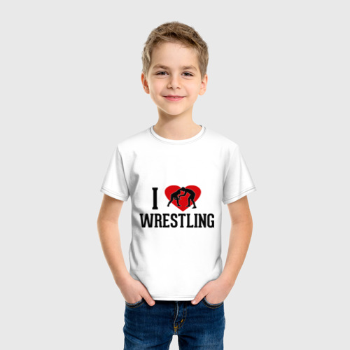 Детская футболка хлопок I love wrestling, цвет белый - фото 3