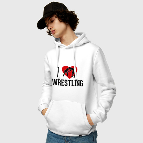 Мужская толстовка хлопок I love wrestling, цвет белый - фото 3