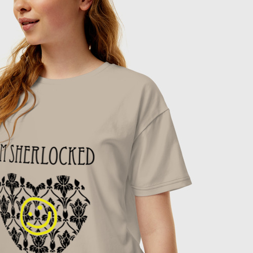 Женская футболка хлопок Oversize Шерлок Сердце I'm Sherlocked, цвет миндальный - фото 3