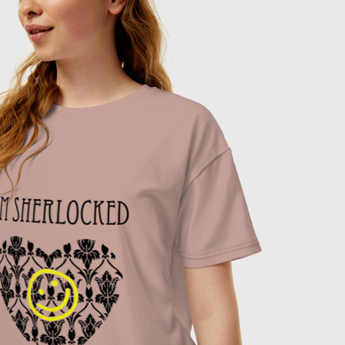 Женская футболка хлопок Oversize Шерлок Сердце I'm Sherlocked, цвет пыльно-розовый - фото 3