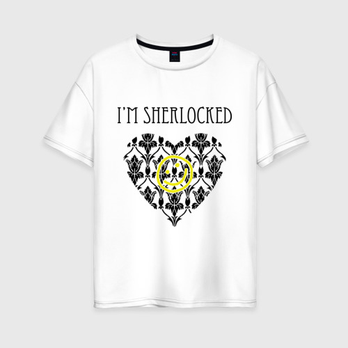 Женская футболка оверсайз из хлопка с принтом Шерлок Сердце I'm Sherlocked, вид спереди №1
