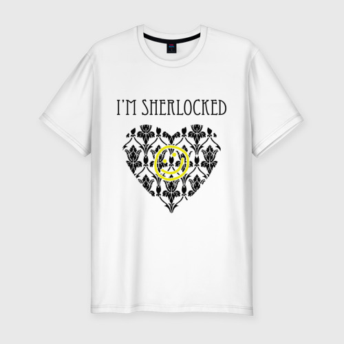 Мужская футболка хлопок Slim с принтом Шерлок Сердце I'm Sherlocked, вид спереди #2