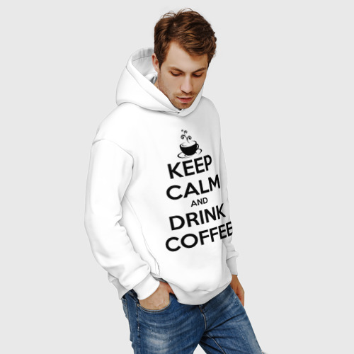 Мужское худи Oversize хлопок Keep calm and drink coffee, цвет белый - фото 7