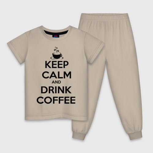 Детская пижама хлопок Keep calm and drink coffee, цвет миндальный