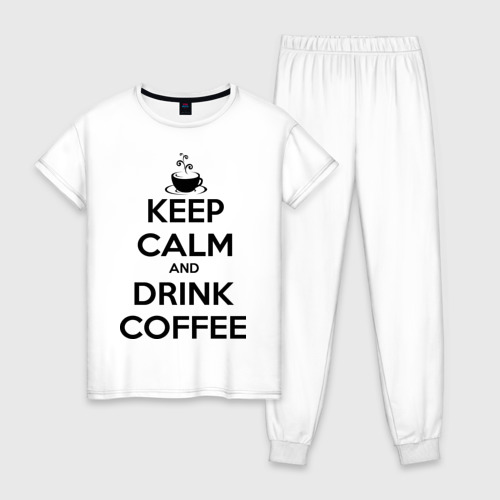 Женская пижама хлопок Keep calm and drink coffee, цвет белый