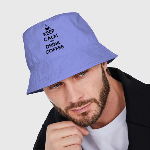 Мужская панама хлопок Keep calm and drink coffee, цвет нежно-фиолетовый - фото 3