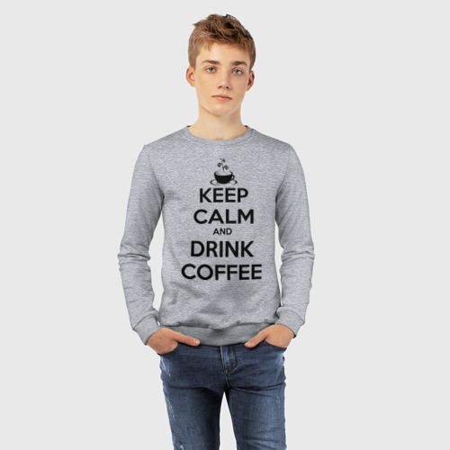 Детский свитшот хлопок Keep calm and drink coffee, цвет меланж - фото 7