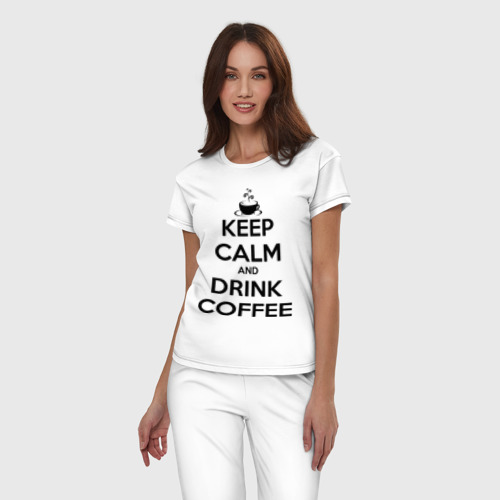 Женская пижама хлопок Keep calm and drink coffee, цвет белый - фото 3