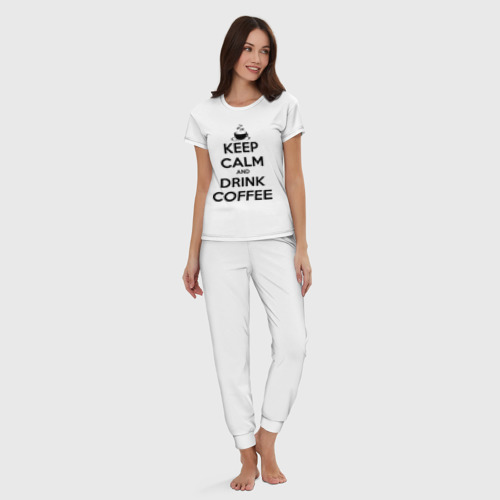 Женская пижама хлопок Keep calm and drink coffee, цвет белый - фото 5