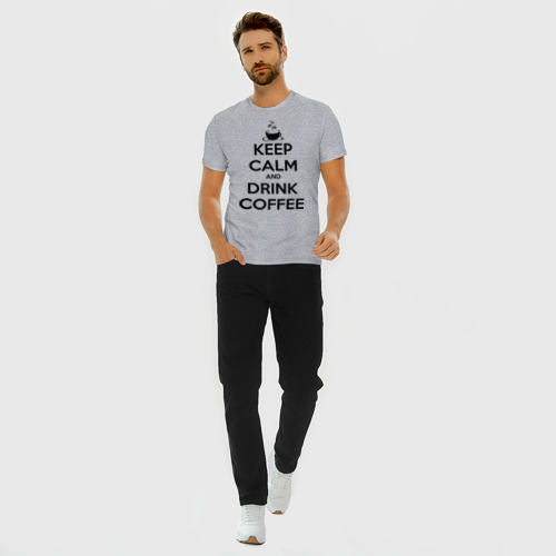 Мужская футболка хлопок Slim Keep calm and drink coffee, цвет меланж - фото 5