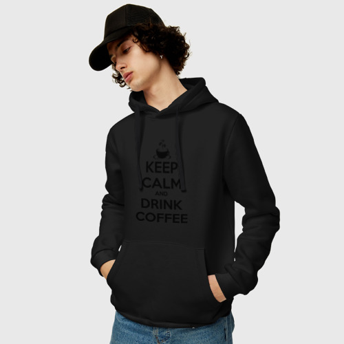 Мужская толстовка хлопок Keep calm and drink coffee, цвет черный - фото 3