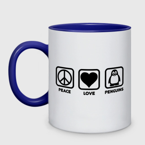 Peace Love Penguins (мир, любовь, пингвины) (двухцветная кружка) фото 0