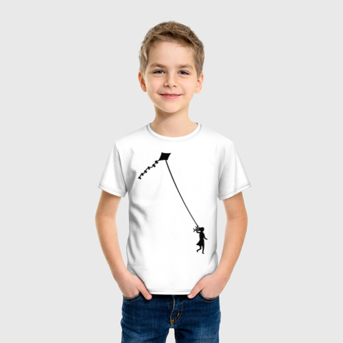 Детская футболка хлопок Девочка с воздушным змеем, цвет белый - фото 3