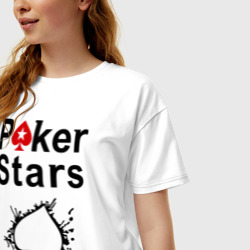 Футболка с принтом Poker Stars для женщины, вид на модели спереди №2. Цвет основы: белый
