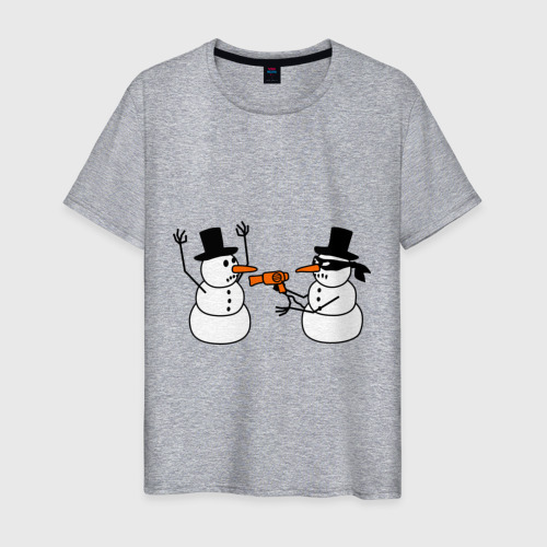 Мужская футболка хлопок Снеговик грабитель, цвет меланж
