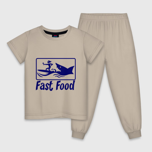 Детская пижама хлопок Fast food - быстрая еда, цвет миндальный