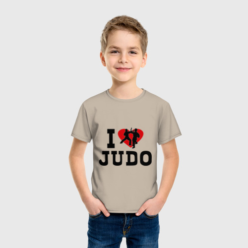 Детская футболка хлопок с принтом Я люблю дзюдо, фото на моделе #1