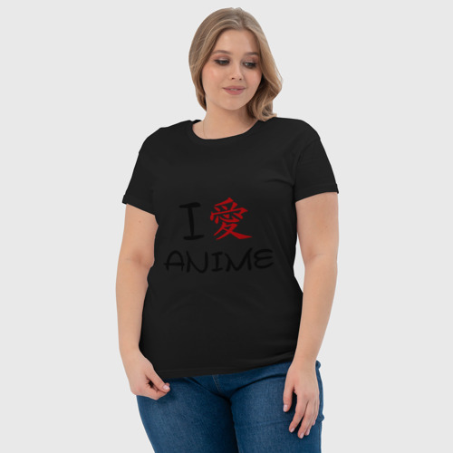 Женская футболка хлопок Люблю аниме иероглифы, цвет черный - фото 6