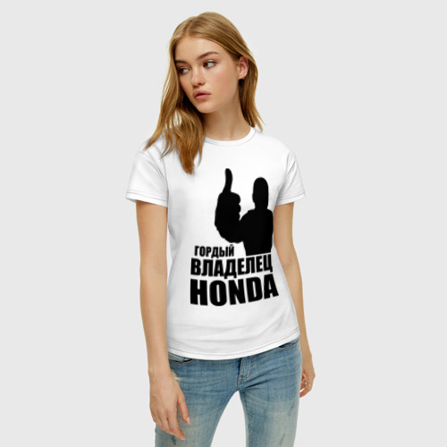 Женская футболка хлопок Гордый владелец Honda, цвет белый - фото 3