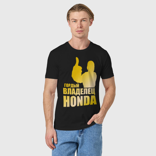 Мужская футболка хлопок Гордый владелец Honda (gold), цвет черный - фото 3