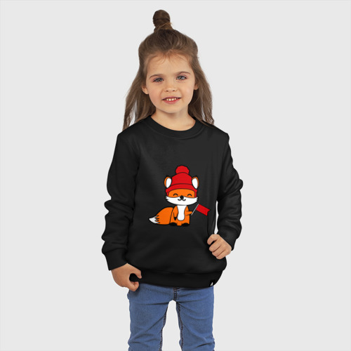 Детский свитшот хлопок лисичка с флажком, цвет черный - фото 3