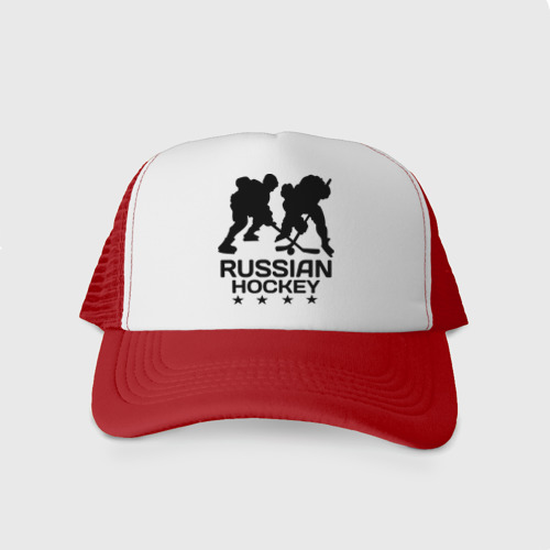 Кепка тракер с сеткой Russian hockey (Русский хоккей), цвет красный