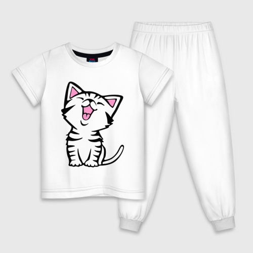 Детская пижама хлопок Милый котенок, цвет белый