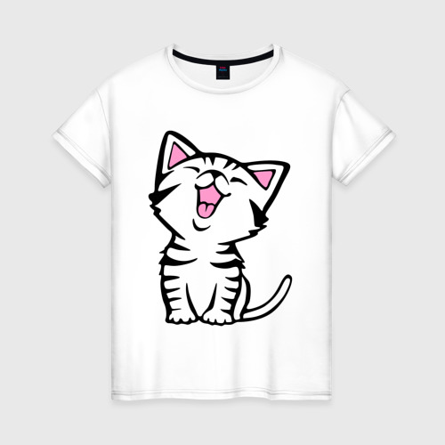 Женская футболка хлопок Милый котенок, цвет белый