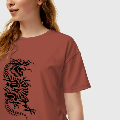 Женская футболка хлопок Oversize Японский дракон, цвет кирпичный - фото 3