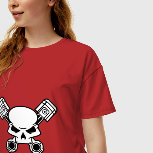 Женская футболка хлопок Oversize Череп и поршни, цвет красный - фото 3