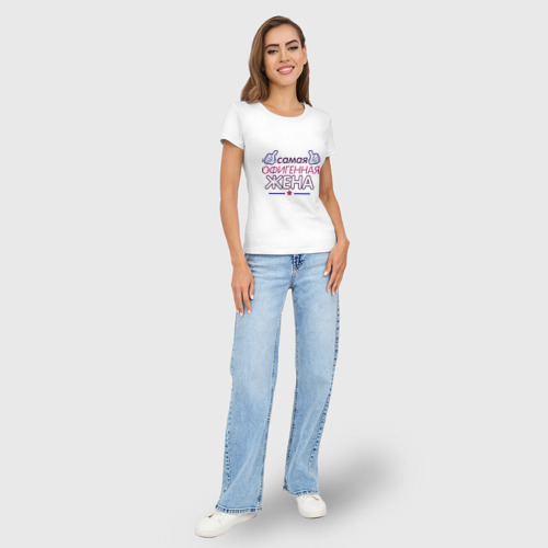 Женская футболка хлопок Slim Самая офигенная жена, цвет белый - фото 5