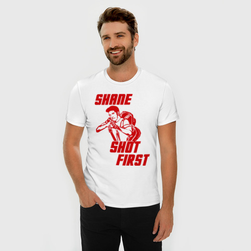 Мужская футболка хлопок Slim Shane shot first, цвет белый - фото 3