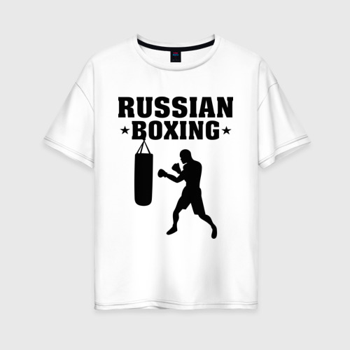 Женская футболка хлопок Oversize Russian Boxing Русский бокс, цвет белый