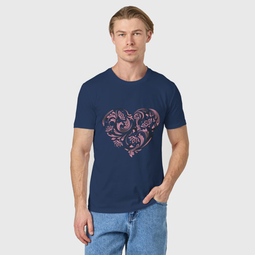 Мужская футболка хлопок Расписное сердце, цвет темно-синий - фото 3