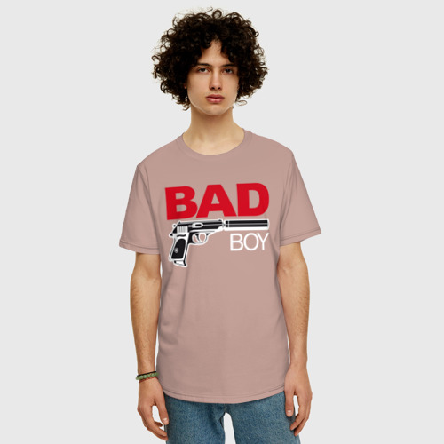 Мужская футболка хлопок Oversize Bad boy плохой парень, цвет пыльно-розовый - фото 3