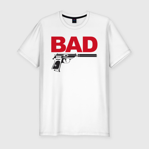 Мужская приталенная футболка из хлопка с принтом Bad boy плохой парень, вид спереди №1