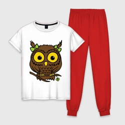 Женская пижама с белой футболкой хлопок Сова с бантиками