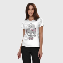 Женская пижама с белой футболкой хлопок Обожаю своего котика - фото 2