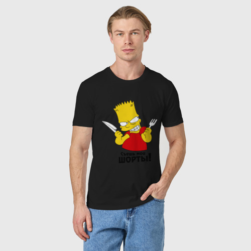 Мужская футболка хлопок bart simpson съешь мои шорты, цвет черный - фото 3