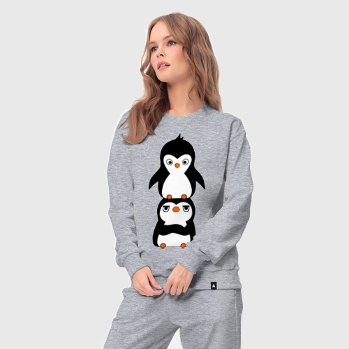 Женский костюм хлопок Пингвины, цвет меланж - фото 5