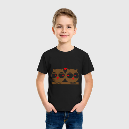 Детская футболка хлопок Влюбленный совы, цвет черный - фото 3
