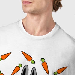 Футболка с принтом Кролик и морковка парная для мужчины, вид на модели спереди №4. Цвет основы: белый