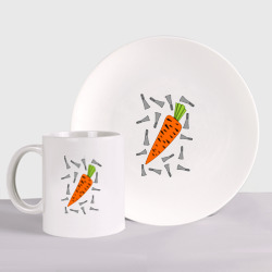 Набор: тарелка + кружка Морковка и кролик парная