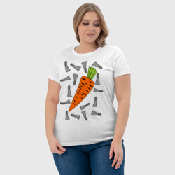 Футболка с принтом Морковка и кролик парная для женщины, вид на модели спереди №4. Цвет основы: белый