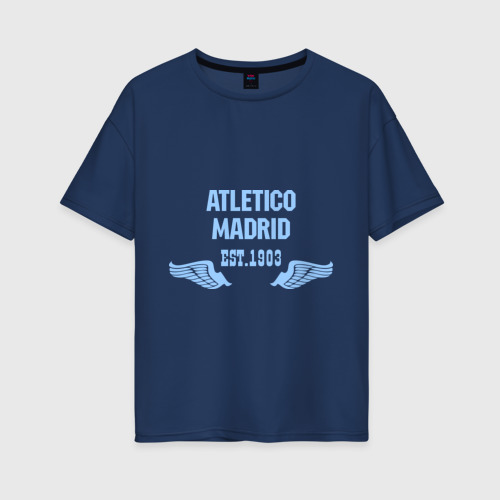 Женская футболка хлопок Oversize Atletico Madrid Атлетико Мадрид, цвет темно-синий