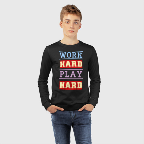 Детский свитшот хлопок Work Hard, Play Hard, цвет черный - фото 7