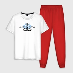 Мужская пижама с белой футболкой хлопок Морской волк (якорь)