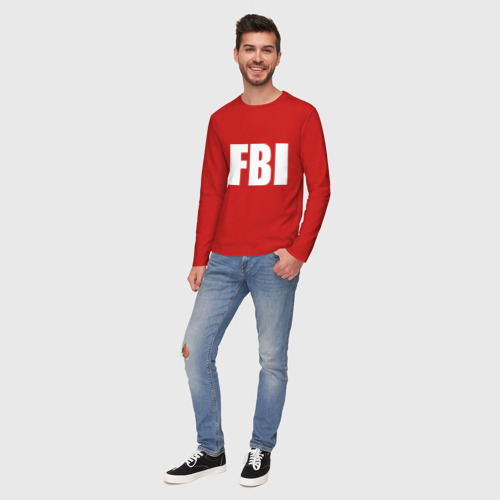 Мужской лонгслив хлопок FBI, цвет красный - фото 5